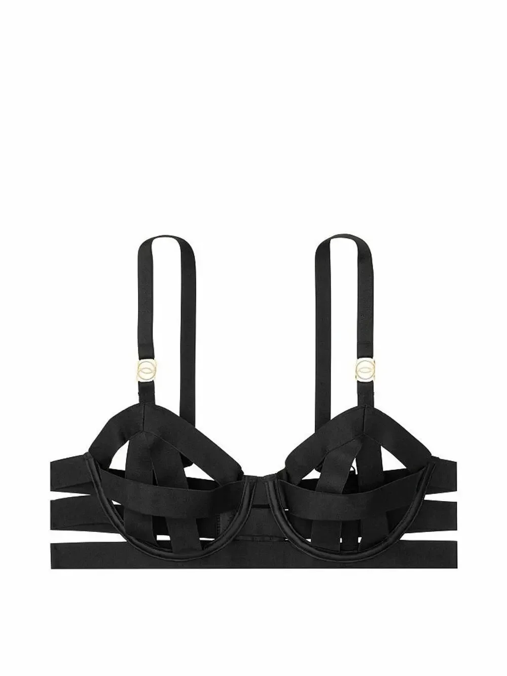VICTORIA'S SECRET VERY SEXY UNLINED STRAPPY BALCONET BRA BLACK SIZE 34D (A50)